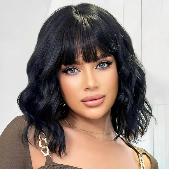Other - Women's Black 14 Inches Short Pastel Curly Shoulder Length Synthetic Wig